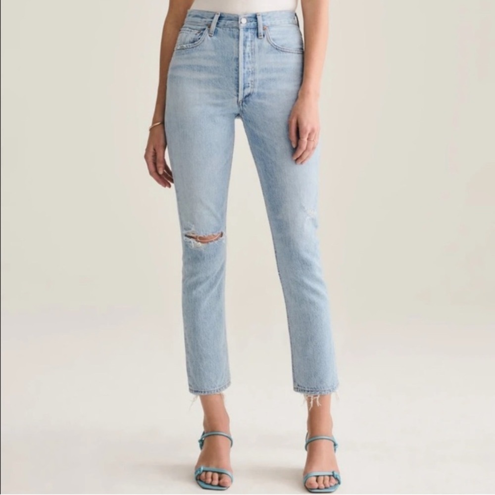 Agolde Riley High Rise Straight Crop Jeans in Shatter, Size 25, EUC